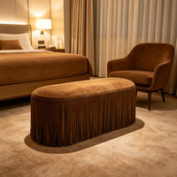 Banc rectangulaire de style bohème indien avec pompons, en tissu suédé et franges, pour bout de lit, sièges de réception d'hôtel et mariages