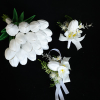 Corsage de poignet et boutonnière en tulipes artificielles blanches en EVA, faites à la main, style européen, accessoire de tenue pour invités de mariage et de fête