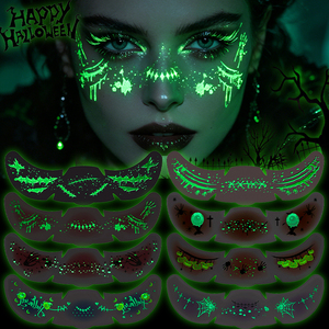 Tatuaje Luminoso de Halloween con Diseño de Pecas, Brilla en la Oscuridad, Tatuaje Facial de Murciélago y Telaraña, <span class=keywords><strong>Maquillaje</strong></span> Temporal Realista para Fiestas - Product Image 4