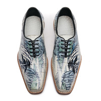 Chaussures Oxford en cuir d'alligator véritable pour hommes, style chinois traditionnel, à lacets, avec des graffitis, chaussures décontractées artisanales pour le bureau