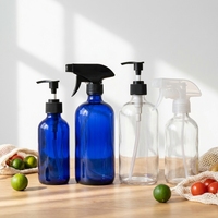 Bouteille en verre bleue OshowEmpty Boston 500 ml vide pour détergent liquide, forme ronde avec bouchon pulvérisateur à gâchette