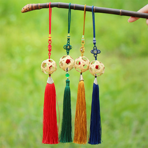 Bamboo Woven Ball Pendant <b>Car</b> Keychain Red Green Yellow Blue Chinese Style Decorative Tassel Hanging <b>Ornament</b> - Product Image 1