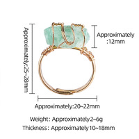 Bague en pierre naturelle brute ajustable, faite à la main, enroulée de fil, pierres naturelles irrégulières, pour hommes et femmes