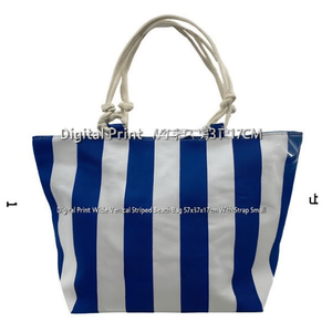 Borsa da Spiaggia a Righe Verticali Larghe con Stampa Digitale 57x37x17cm con Tracolla Piccola - Product Image 1