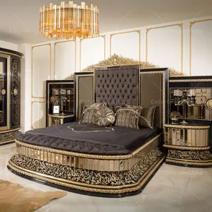 Домашняя мебель и набор для спальни, турецкий Роскошный Королевский набор для спальни, роскошная кровать размера «King-Size», деревянная