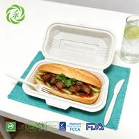 Boîte à lunch jetable en amidon de maïs 9*5 pouces, biodégradable, écologique, conteneur alimentaire à clapet pour restaurant et traiteur, boîte à emporter