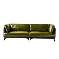 Canapé en cuir pleine fleur, cuir de vachette de première qualité, pour salon, petit appartement, trois places, style américain antique, vintage, en cuir huilé ciré et éponge