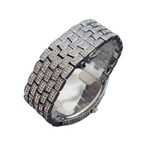 Montre à quartz pour homme Miss Fox, entièrement sertie de diamants, plaquée or, cadran noir en forme de baril, étanche, avec fonction luminescente dans le noir