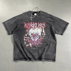 Camiseta de Algodón Grueso con Bordado Vintage de Alta Calidad al por Mayor, Lavado Ácido, Personalizable, Impresión por Inyección Directa para Hombre - Product Image 1