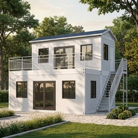 Maison conteneur à deux étages, blanche, moderne, préfabriquée, villa modulaire, toit en pente, design personnalisé, prête à l'emploi, fabricant