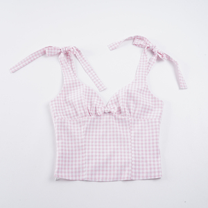 Sweet Pure Desire Vacation Style Plaid Cami Bow Tie Design <b>Top</b> Summer New Arrival Casual Cami - Product Image 6