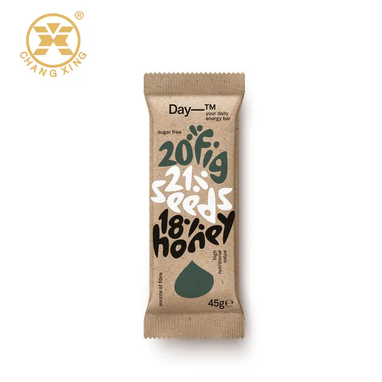 Personalizzare carta Naturale Cereali Noce Bar Imballaggio Organico Spuntino cibo sacchetto di carta Kraft wrapper