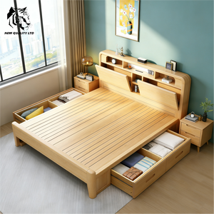 china supply lowest price custom logo large stock ship immediately storage <b>bed</b> new fashion bedroom furniture wood full <b>size</b> <b>bed</b> - Product Image 5