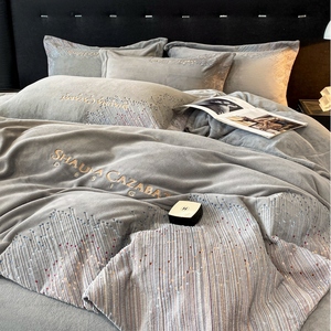 Winter Milk Fleece Duvet Cover Set Solid <b>Stripe</b> Anti-Pilling Baby <b>Bedding</b> - Product Image 4