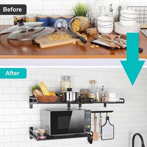 Étagère pour <span class=keywords><strong>micro</strong></span>-ondes support mural mural support de <span class=keywords><strong>four</strong></span> électrique mural étagère cuisine mur Pot casserole support poids portant - Product Image 5