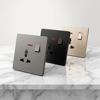 Prise murale industrielle universelle multifonction BENDI 1 Gang 16A 250V avec panneau PC doré, voyant lumineux, IP22, type 86 avec USB