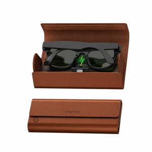 Étui de charge pliable en cuir PU, chargeur portable 2000 mAh avec indicateur LED, nouvelle sacoche de charge pour <span class=keywords><strong>lunettes</strong></span> <span class=keywords><strong>RayBan</strong></span> Meta AI - Product Image 1
