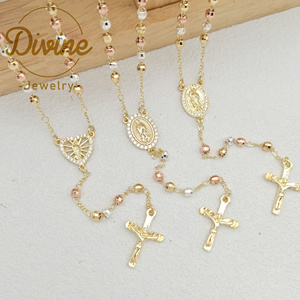 Collar de Rosario Religioso de Latón de Alta Calidad, Chapado en Oro de 14K, con Cuentas de Circonio de 4mm, para Mujeres y Niños, Ideal para Fiestas - Product Image 1