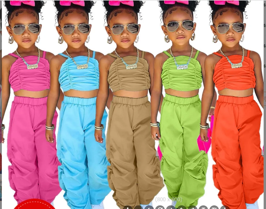 New Kids Summer Clothing Girls Sleeveless Crop Top + Cargo Pants 2pcs Set Kids Fashion Clothing
