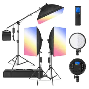 2022 plus récent Kit d'éclairage de photographie Flash Softbox Photo LED couleur
