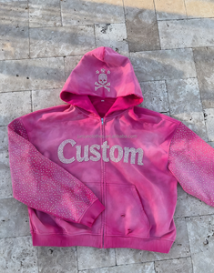 <span class=keywords><strong>Felpe</strong></span> da <span class=keywords><strong>uomo</strong></span> con cappuccio tagliate larghe di alta qualità lavate con cappuccio da sole sbiadite e ricamate con Design strass decorazioni <span class=keywords><strong>taglie</strong></span> forti da <span class=keywords><strong>uomo</strong></span> - Product Image 3