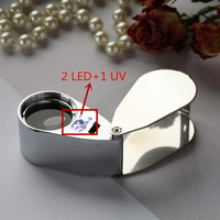 40X Metal LED Lights Folding Magnifier Plastic Lupas for Antique Stamps Jewelry & Diamond Identification