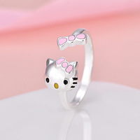 Bague Animal en Argent Sterling 925 Mignon Hello Kitty Chat Bague Ouverte Bijoux pour Femmes Filles