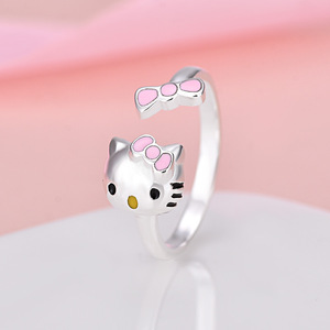 925スターリングシルバーアニマルリングかわいいハローキティ猫オープンリング女性女の子のためのジュエリー - Product Image 5