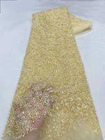 NI.AI Nouvelle Arrivée Tissu en Dentelle Florale 3D Super Lourde de Luxe avec Perles et Paillettes, Tulle et Maille pour Robe de Mariée