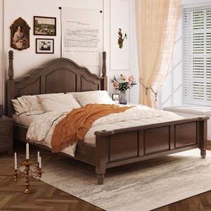 American Style Solid Wood <b>Bed</b> Platform <b>Double</b> Hand Carved Bedroom Furniture - Product Image 1