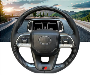Maictop GR Style Accessoires d'intérieur <span class=keywords><strong>Volant</strong></span> de voiture en cuir et fibre de carbone pour Toyota Land Cruiser LC300 LC200 - Product Image 1