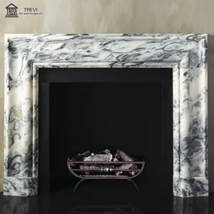 Hot Seller White and Black Marble Stone Fireplace Shelf Mantel Surround