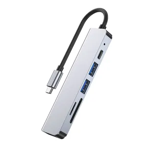 多功能6合1 USB集线器铝制C型扩展坞，带4K HDMI PD USB3.0 SD/TF充电适配器，适用于Macbook Pro