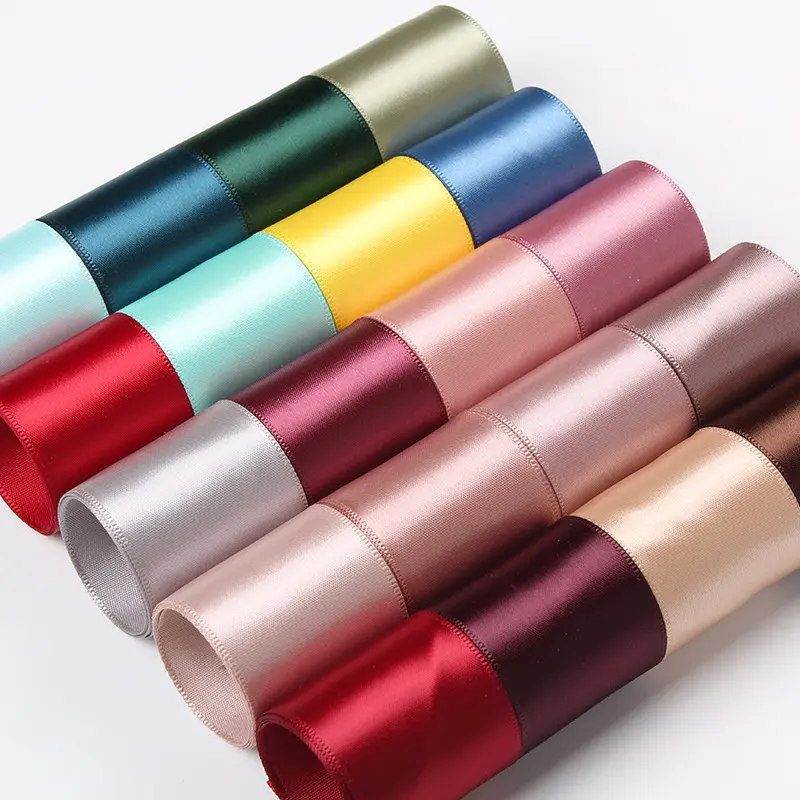 Single Faced Satin Ribbon For Wedding Gift Packaging DIY Bow Solid Color Light Silk Ribbon