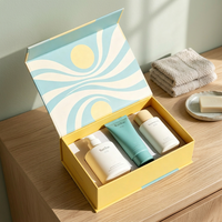 Coffret cosmétique rigide personnalisable avec 4 flacons compte-gouttes en verre, emballage rectangulaire en carton ivoire avec impression UV