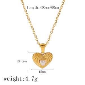 Ensemble collier et boucles d'oreilles en forme de cœur, perles, acier inoxydable, plaqué or, cadeau pour femme, bijoux tendance - Product Image 4