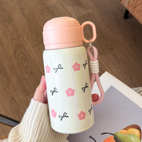 Nouvelle gourde isotherme minimaliste en acier inoxydable, tasse à paille esthétique pour étudiant, bouteille d'eau mignonne, tasse compacte portable