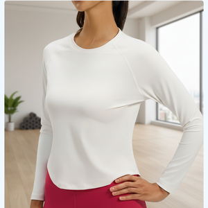 Haut de yoga et de fitness pour femme, personnalisé, à manches longues, respirant, coupe ajustée, dos en maille, col rond, tendance - Product Image 2