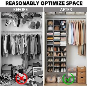 Hanging <b>Shoe</b> Organizer 30 Sections Rectangular Non Woven Fabric Hook Type For Closet Bedroom <b>Storage</b> Shelves <b>Space</b> <b>Saving</b> - Product Image 6