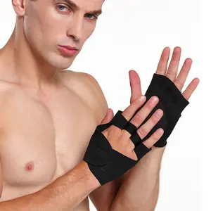 Neues Design Polyester Unisex elastisches Handgelenk Handflächen griff Outdoor Sport Sicherheit Halb finger Fitness studio Gewichtheben Handschuhe Stütz strebe
