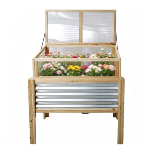 Easy Assembly Tall Elevated Wood Frame Raised Garden Bed Galvanized Steel <b>Planter</b> Box with Greenhouse Cover for Gardening - Product Image 1