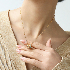 Hot Selling Fashion 18k Gold Plated <strong>Emerald</strong> Zircon Necklace Removable Pendants <strong>Beads</strong> Necklace for Women - Product Image 3