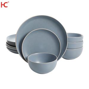 هو تشينغ اللون الأخضر الدائري مع حافة الذهبية الميلامين مجموعة أطباق تقديم سطح لامع ثابت غير قابل للكسر - Product Image 6