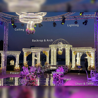 Arche de mariage ronde en métal doré de luxe, cadre de support pour décoration d'événement, scène et cérémonie