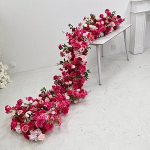 Fila <span class=keywords><strong>di</strong></span> <span class=keywords><strong>Fiori</strong></span> Artificiali Rosa e Rossi con Sfera Floreale, Set per Tavolo da Matrimonio con Sfondo Floreale, Decorazione per Arco e Scaffale - Product Image 2