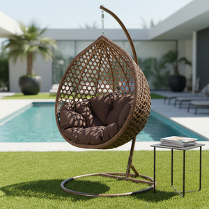 Sedia a dondolo singola in rattan a forma di nido d'uccello, sedia a dondolo da esterno, sedia a dondolo da interno per balcone - Product Image 4