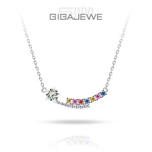 Collar GIGAJEWE <span class=keywords><strong>de</strong></span> Plata <span class=keywords><strong>de</strong></span> Ley 925 con Moissanita Blanca y Rosa <span class=keywords><strong>de</strong></span> 1.3ct, Corte Estrella Celestial, Joyería <span class=keywords><strong>de</strong></span> Estrella Fugaz Arcoíris - Product Image 2