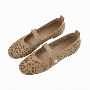 Niedrig Geschnittene, Ausgehöhlte, Atmungsaktive PU-Mikrofaser-Futter Zehenkappe mit Gummi-Vollsohle Damen Mary Jane Flats mit Klettverschluss - Product Image 1