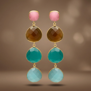 Boucles d'oreilles pendantes en argent faites à la main avec pierres précieuses, style bohème, plaqué or, pierre naturelle, style ethnique, mariage - Product Image 3