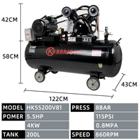 Compresseur d'air électrique ultra silencieux 4KW 5.5HP 200L 8 Bar Gonfleur de pneu sans huile portable à entraînement direct